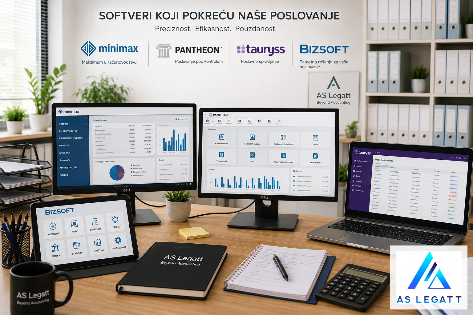 Računovodstveni softveri koje AS LEGATT koristi: Minimax, Pantheon, BizSoft i Tauryss